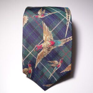 Vintage Ralph Lauren Plaid Pheasant Silk Tie Hand Made In USA